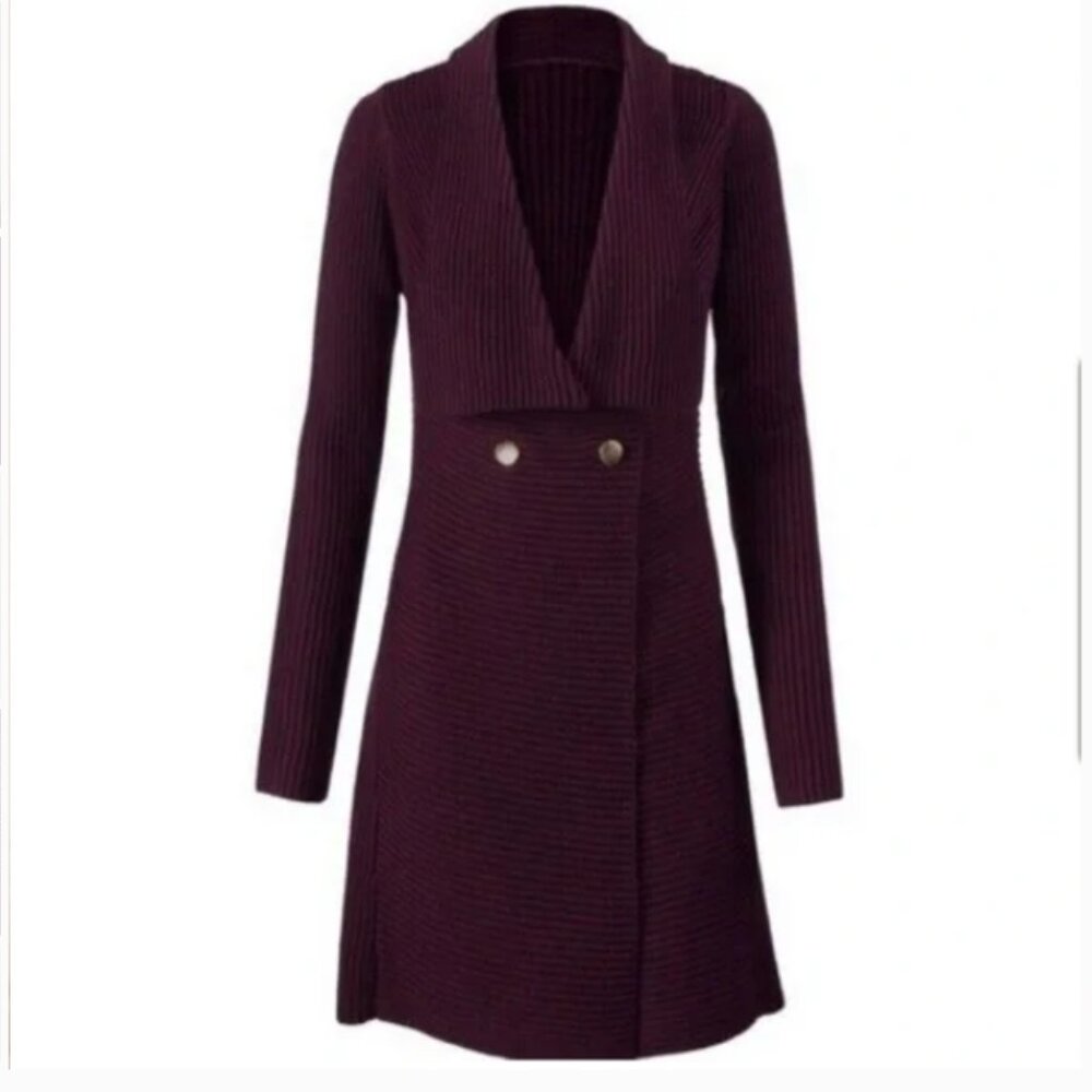 CAbi Women's Regal Cardigan‎ Longline Ribbed Knit Sweater #3350 Size L Burgundy